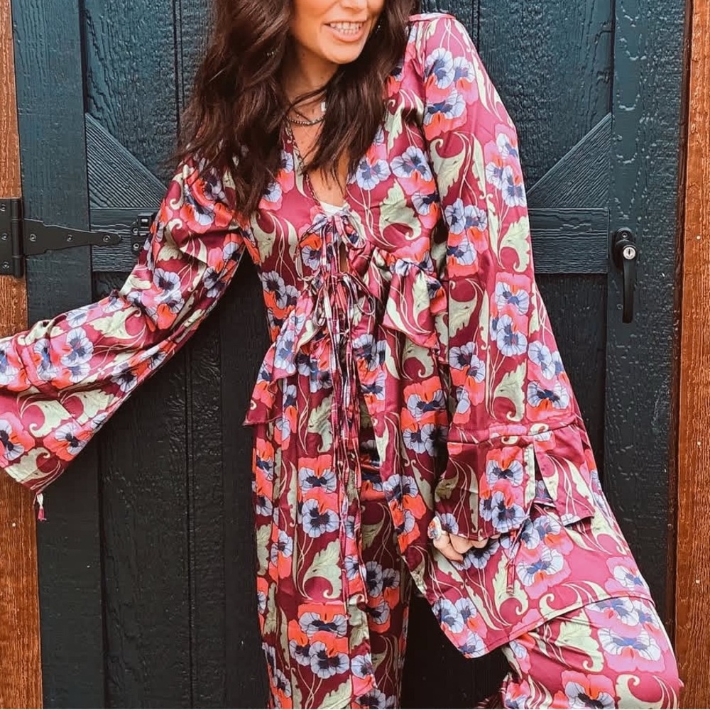 Vibrant Floral Tunic with Bell Sleeves